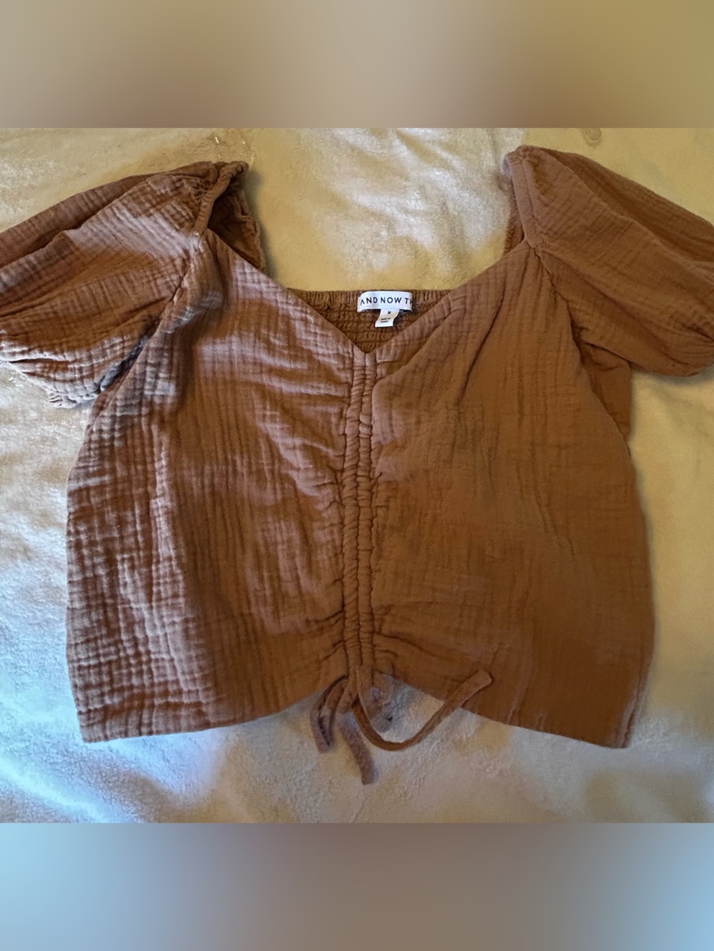 And Now There Ruched Front Brown Crop Top